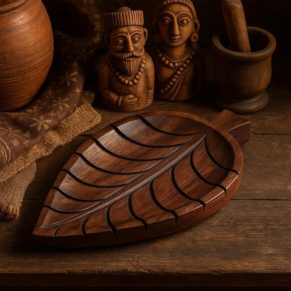 Wooden Trinket Tray – Leaf Design Decorative Dish for Jewelry, Keys & Accessorie - Picture 5 of 5